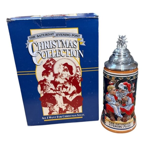 1994 Saturday Evening Post Christmas Collector Lidded Stein 10.75" S.P. GERZ NIB - Picture 2 of 9